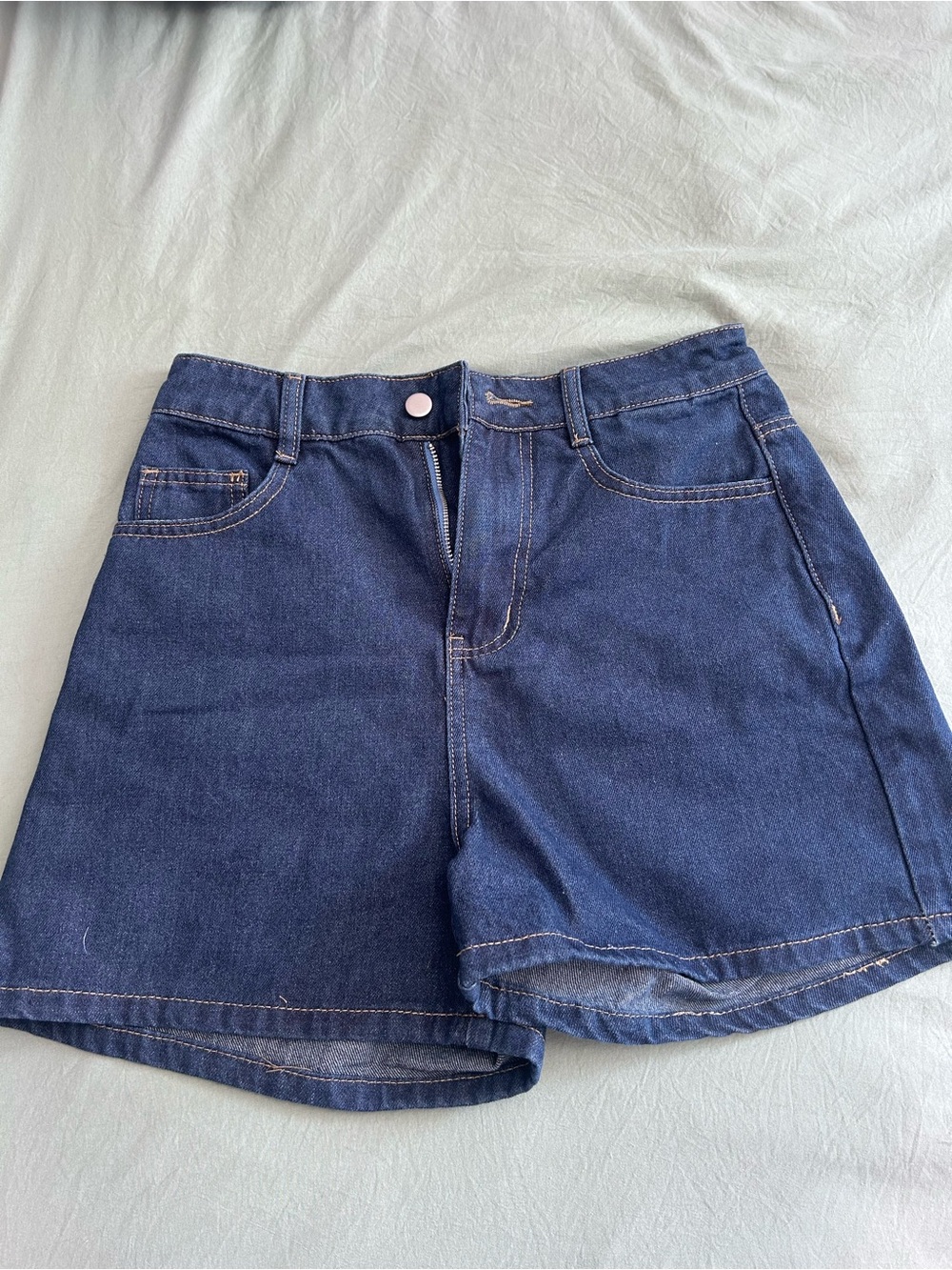 High-Rise Dark Blue Denim Women's Shorts